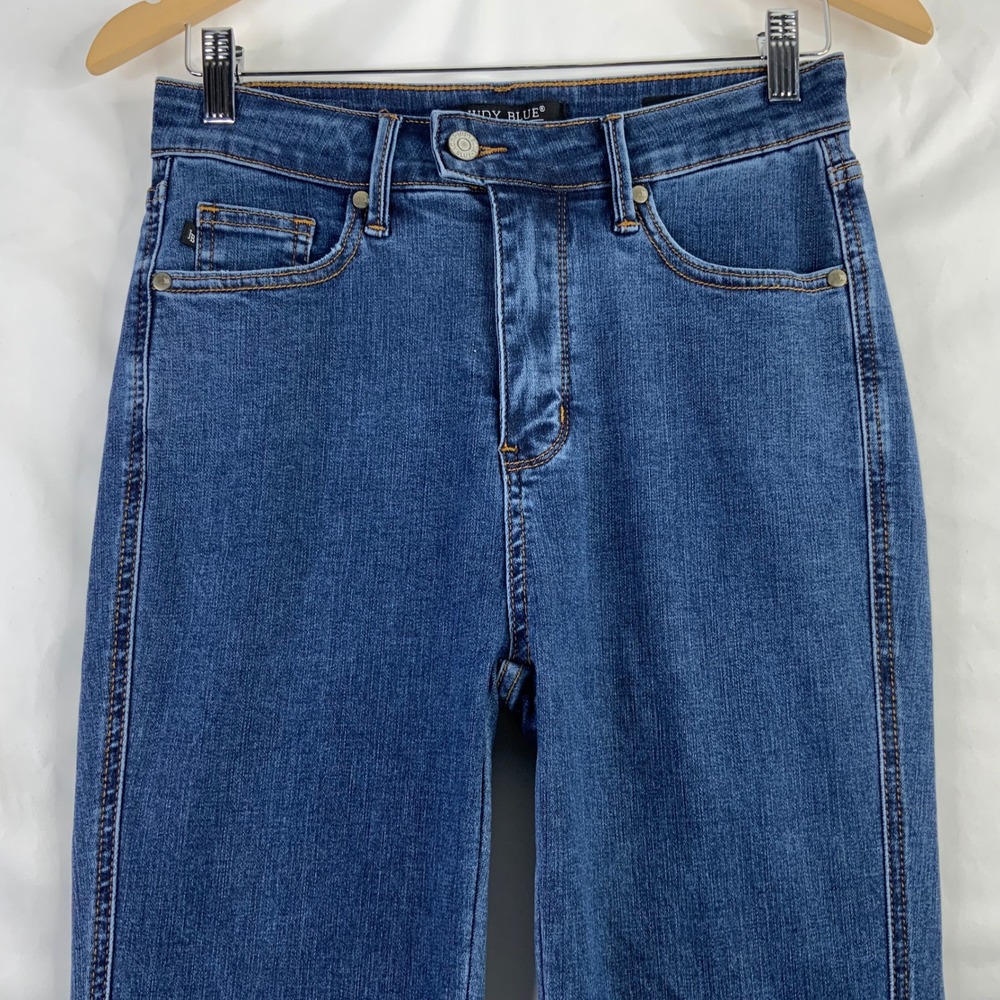 Judy Blue High Rise Flare Jeans Medium Wash Raw Hem Denim Womens - Picture 3 of 10